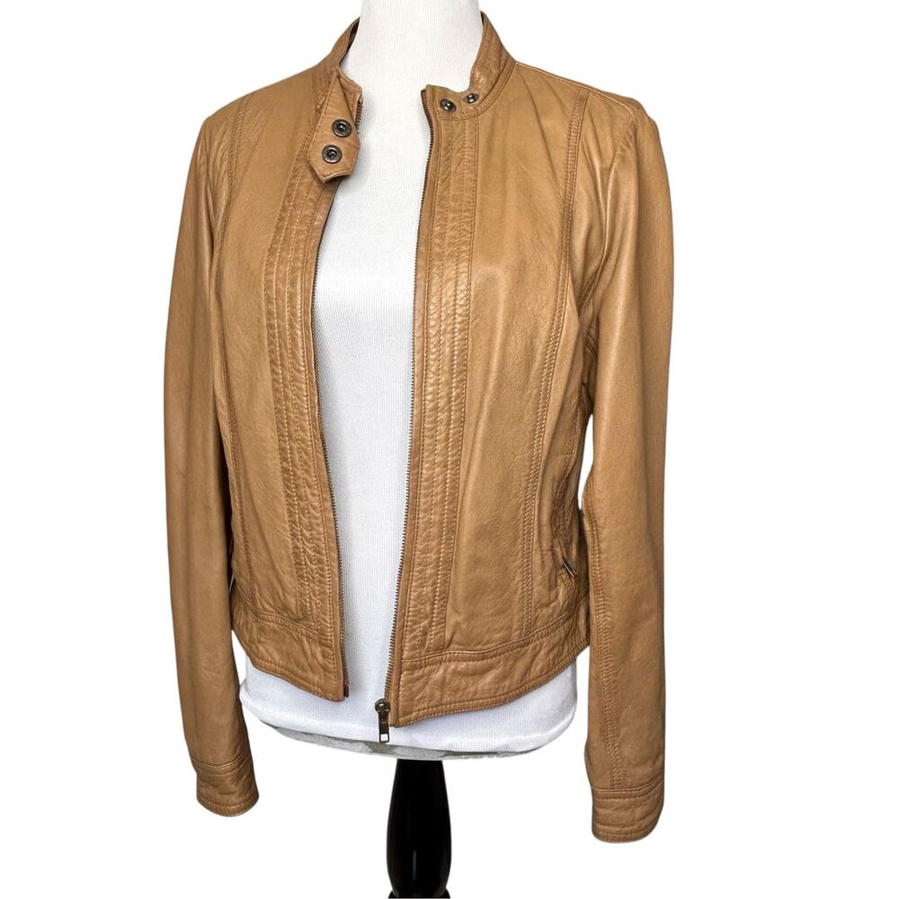 VTG Bagatelle Leather Jacket Women L 90s Tan Cognac Genuine Leather Y2K Coat